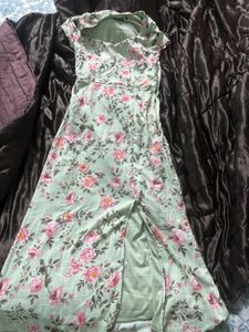Floral Print Midi Dress with High Slit
