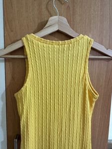 Yellow Ribbed Sleeveless Midi Dress