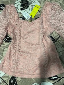 Elegant Pink Lace Puff Sleeve Top