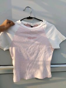 Cute Pink & White Cropped T-Shirt