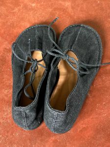 Denim Flats with Tie-Up Detail