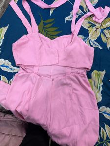 Chic Pink Jumpsuit with Tie Shoulders