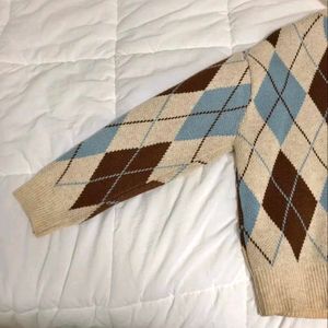 Argyle Beige Light Academia Knit Cardigan