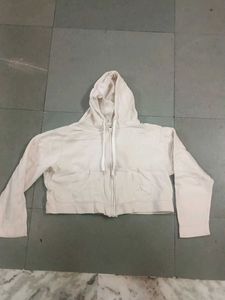 Cream Cropped Zip-Up Hoodie