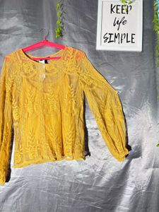 New look  Yellow Lace Long Sleeve Top