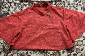 Coral Textured Bell Sleeve Top