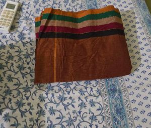 Brown Saree with Striped Border