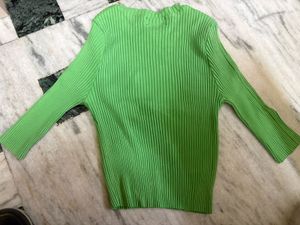 Vibrant Green Ribbed Long Sleeve Top