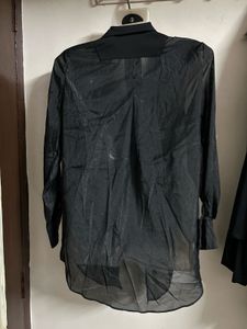 Chic Black Sheer Panel Blazer