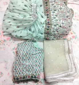 Mint Green mirror work Lehenga Set