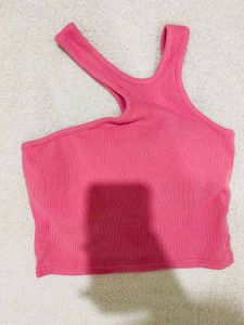 Hot Pink One Shoulder Cut-Out Crop Top
