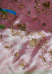Embroidered Pink Silk Saree