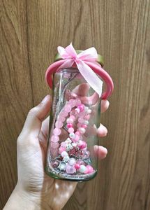 Assorted Pink Beaded Jewelry Jar