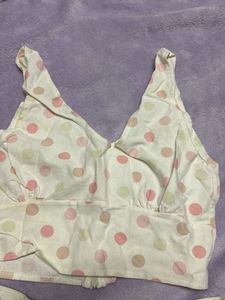 Polka Dot Crop Top &amp; jeans Shorts Set