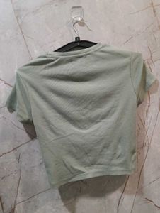 light green Ribbed Crop T-Shirt  (size-M)