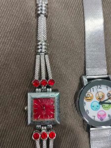 Cute Emoticon &amp; Red Stone Watch Set