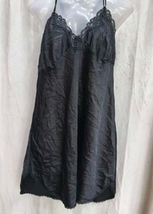 I. Satin Lace Trim Slip Dress