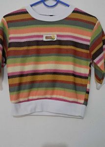 Colorful Striped Knit crop Top