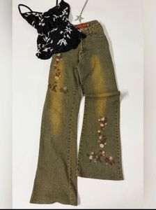 Y2k Embroidered Flare Jeans.