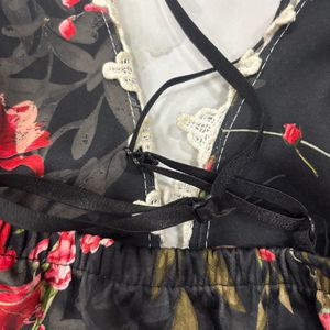 Floral Peplum Halter Top with Lace Trim