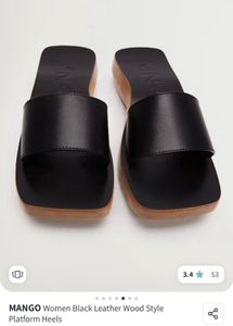 Mango Black Leather Platform Heels