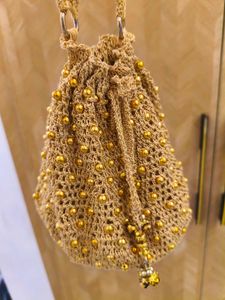 Handmade Elegant Gold Beaded Potli Bag