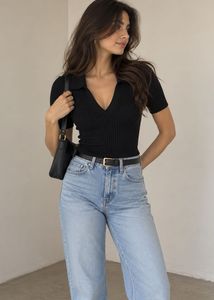H&M Ribbed Collared V-Neck Top