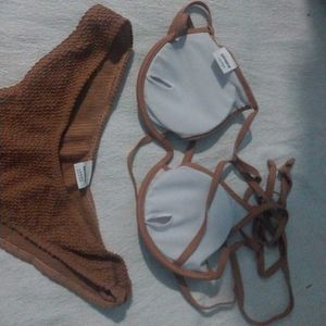 Brown Textured Bikini Set