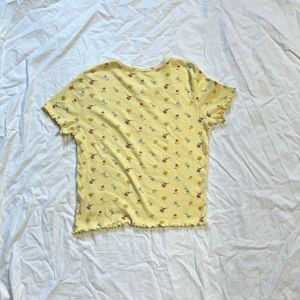 Yellow Floral Lettuce Hem T-Shirt
