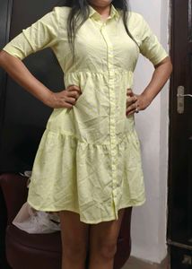 branded and New, Yellow Tiered Button-Down Dress