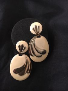 Vintage Brass and cream enamel dangle Earrings
