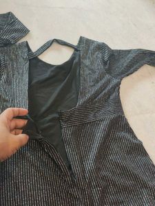 Sparkly Silver Striped Bodycon Dress