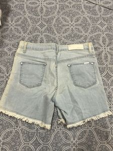 Light Wash Frayed Denim Shorts