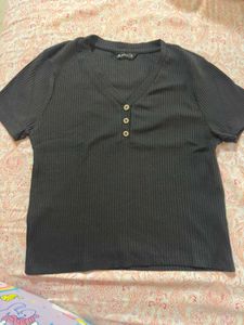 Ribbed Henley V-Neck Top