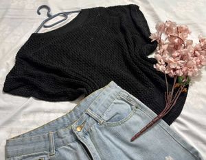 Y2K Oversized Black Crochet Top