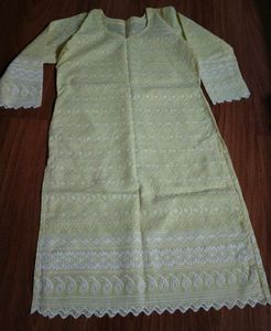 Chikan Kurti In Lemon Yellow Colour
