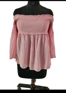 Off-the-Shoulder Smocked Pink Top