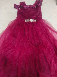 Stunning Magenta Tulle Gown with Embellished Belt