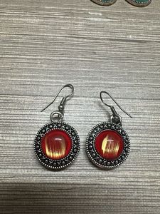 Red & Gold Round Dangle Earrings