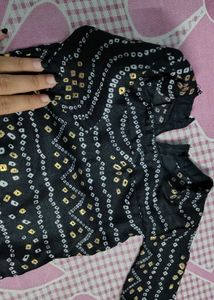 Black bandhej cotton girls top 1 year old