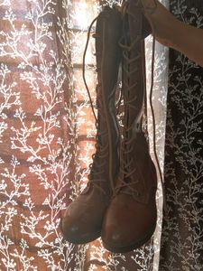 Brown Lace-Up Knee-High Boots