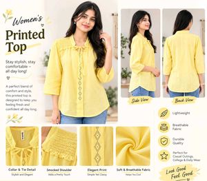 Women's Yellow Printed Top