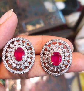 Ruby & Diamond Halo Earrings