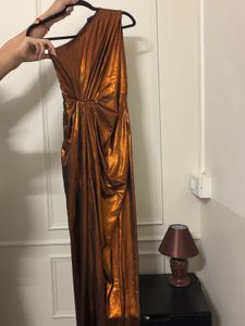 Metallic One-Shoulder Gown