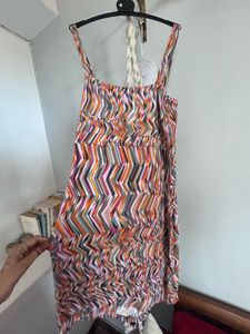 Retro Abstract Print Ruffle Mini Dress