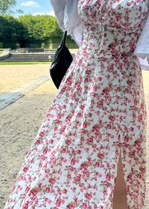 Pink  Floral Printed Shoulder Strap Flare Dress