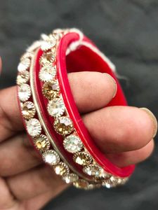 Red &amp; Crystal Embellished Bangles