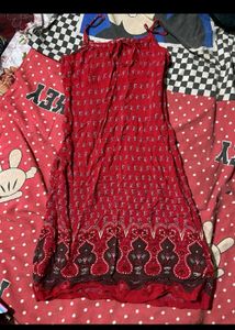 Red Printed Midi Dress