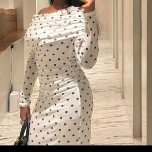 White Polka Dot Off-Shoulder Dress