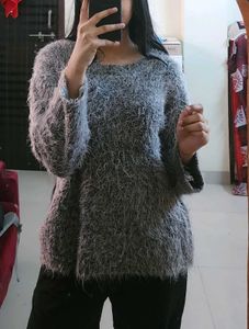 Cozy Grey Fuzzy Sweater